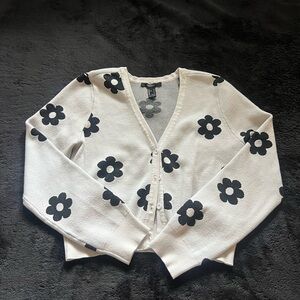 Forever 21 Black and White Floral Cardigan